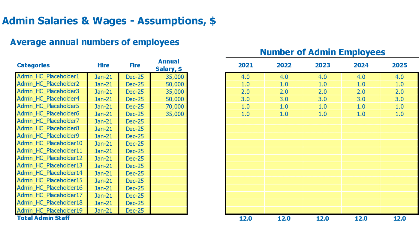 Headhunter Financial Plan Excel Template Admin Wages Inputs