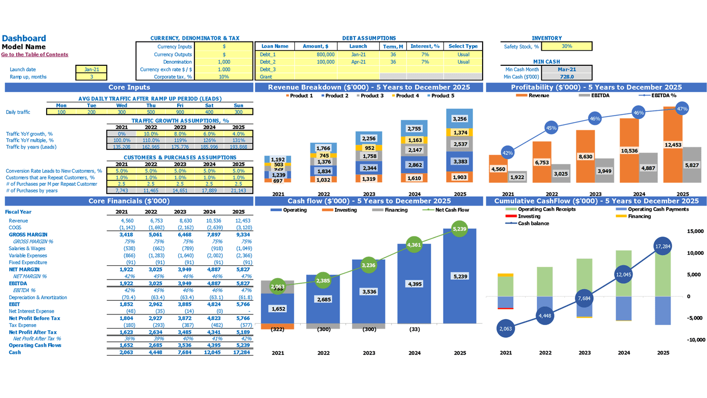 Dollar Store Financial Model Excel Template Dashboard