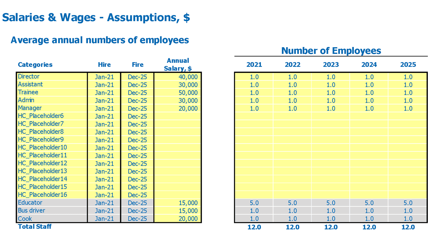 Family Service Business Plan Excel Template Wages Assumptions