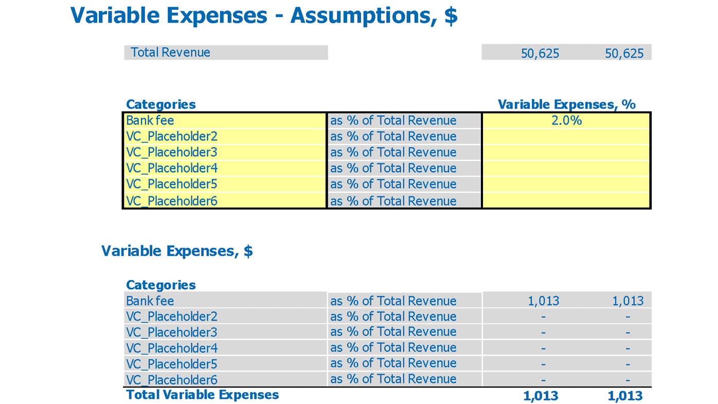Infant Care Business Plan Excel Template Variable Expenses Assumptions