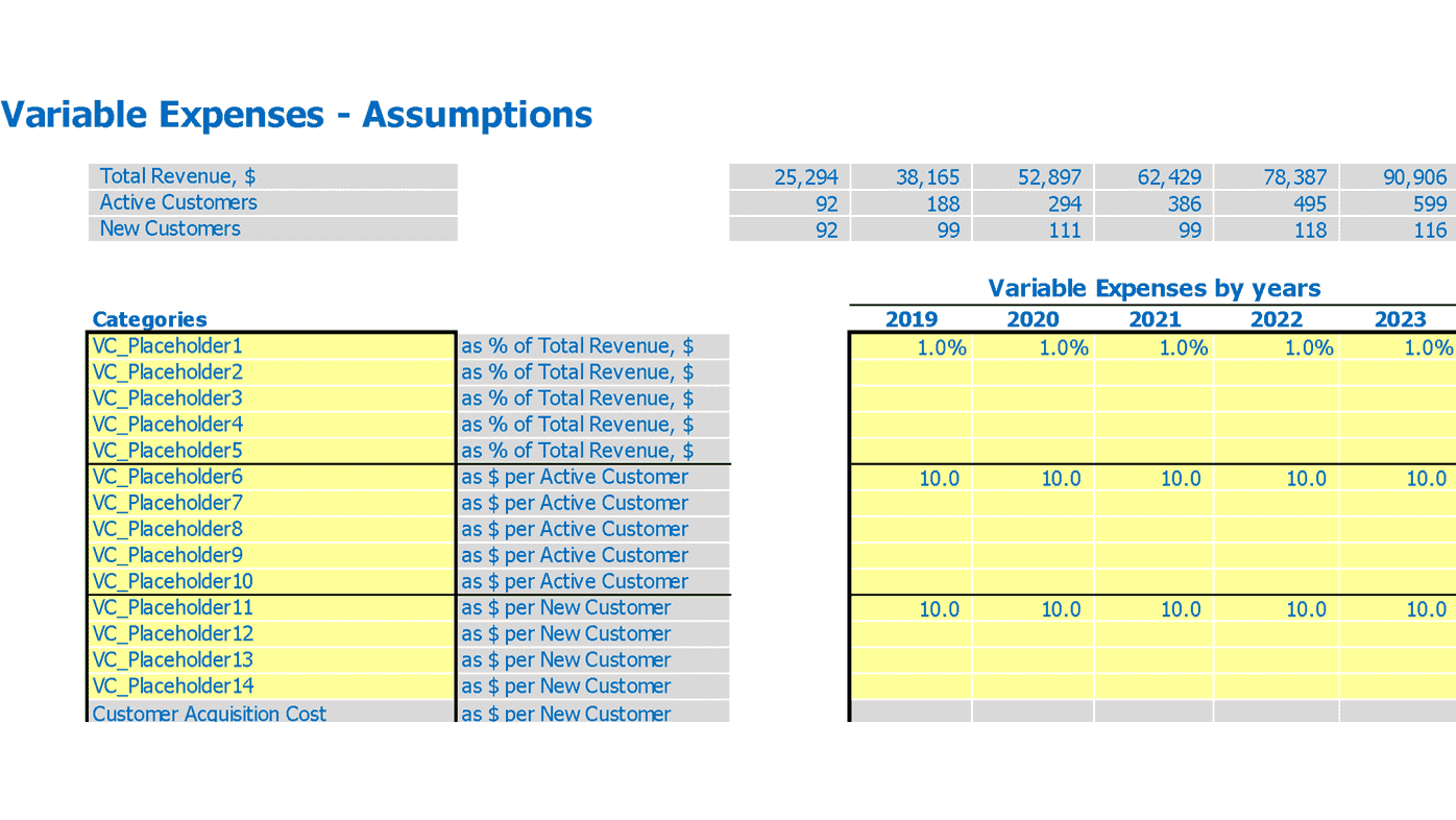Crm Software Financial Projection Excel Template Variable Expenses Inputs